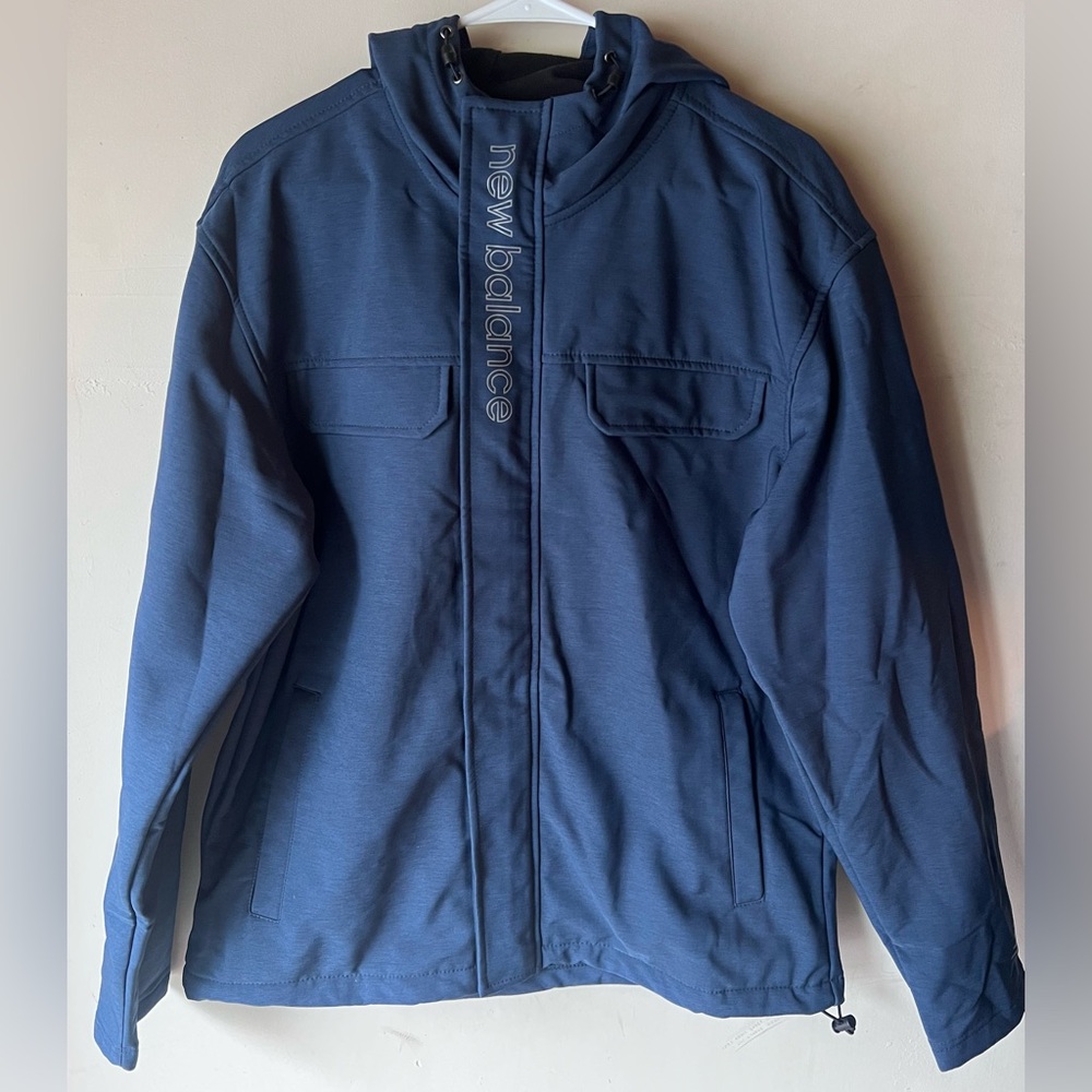 💚 New Balance Blue Soft Shell Zip Front Signature Hooded Jacket Men's size L‎